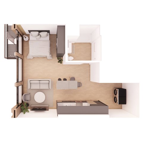 Floor plan for studio, 1 bath, 688 sqft